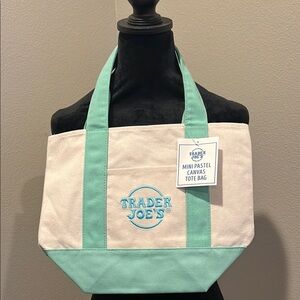 Mint Green and Cream Canvas Tote Bag